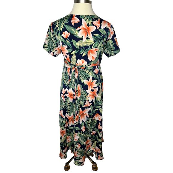 City Chic 2XL Tropical Hawaiian Wrap Dress Maxi Green Blue Pink PLUS SIZE 18 - Picture 4 of 7